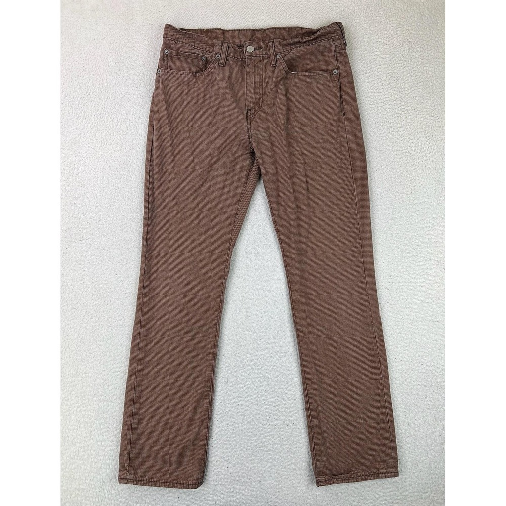 Levis 511 Slim Straight Jeans Mens 34x32 Brown Check 100% Cotton 0515-1109